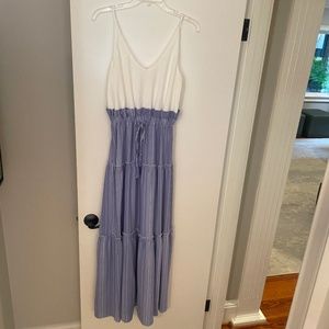 White and blue maxi dress